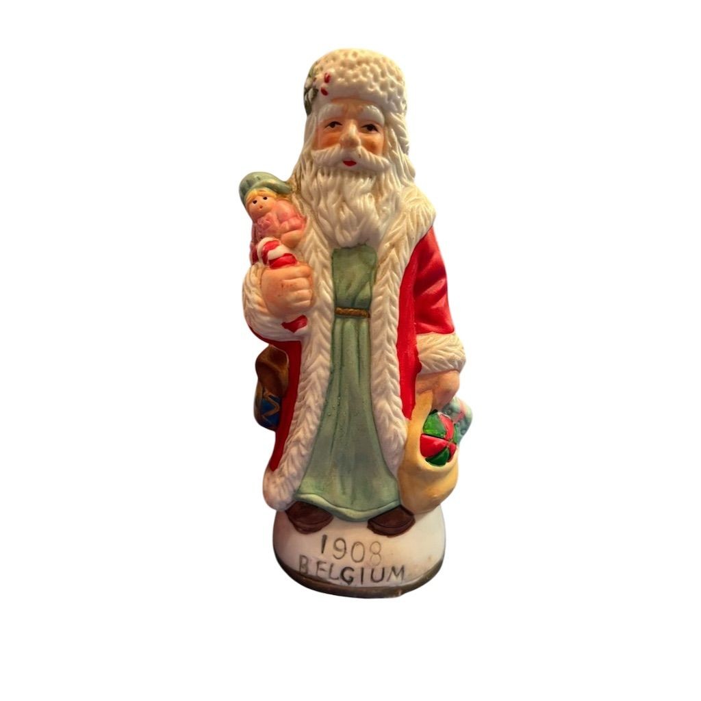 Vintage 1908 Belgium Old World Santa Hand-Painted Ceramic Figurine Christmas