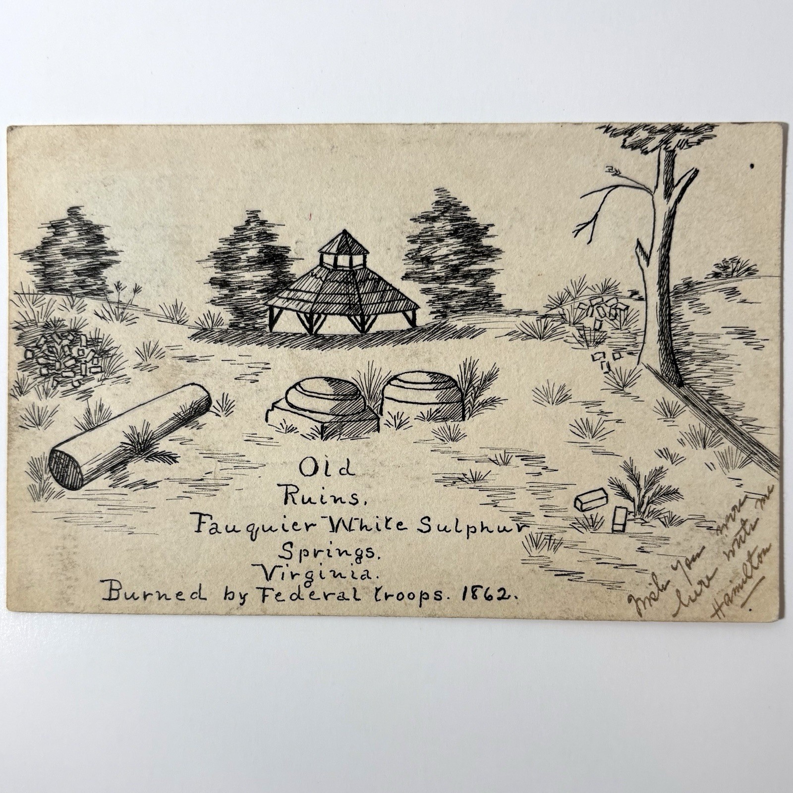 Fauquier White Sulphur Springs VA Postcard Antique UDB Civil War Ruins Art 1906