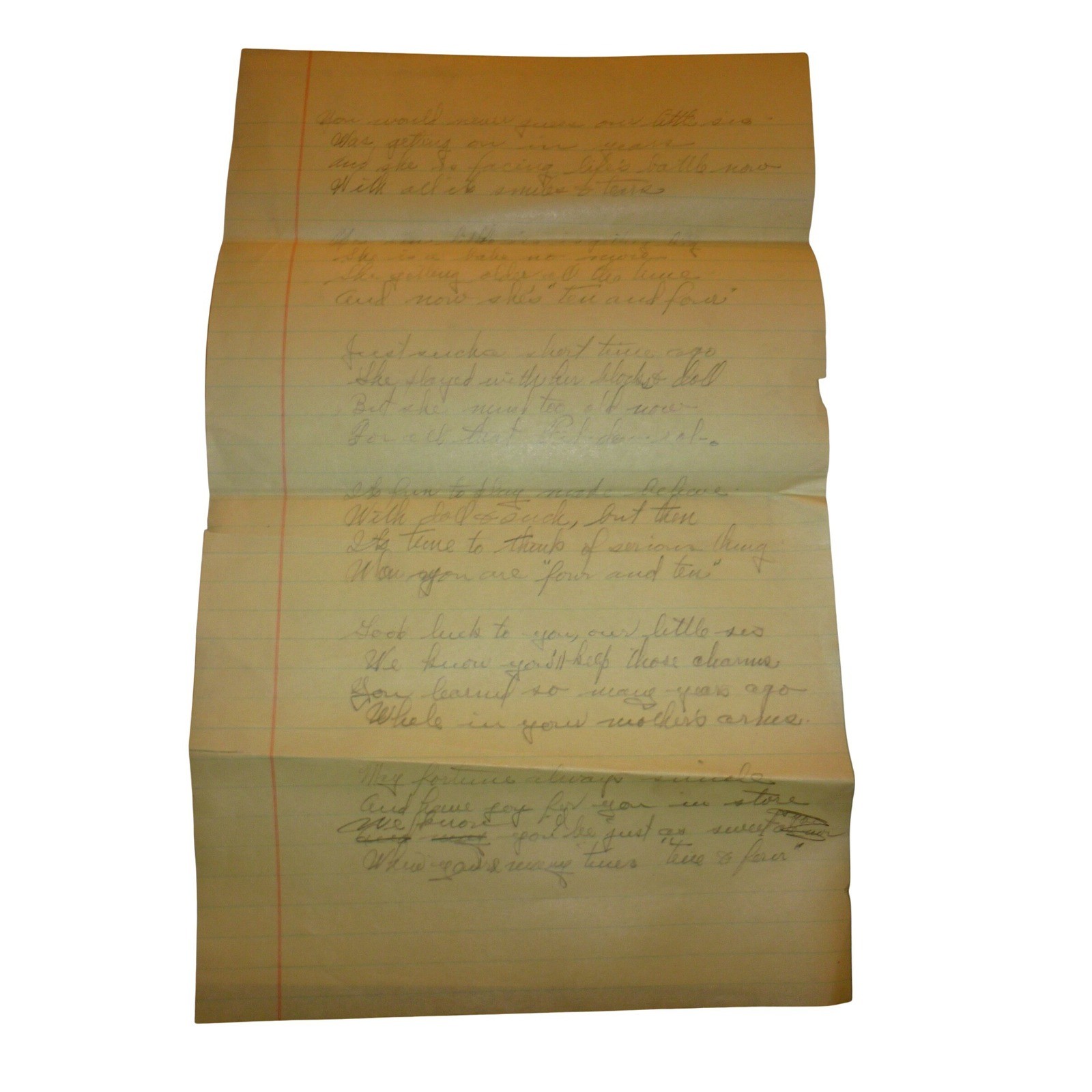 Vintage Handwritten Poem 14th Birthday Letter Ephemera Little Sis Yellow Paper