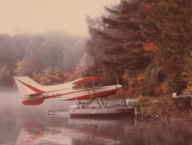 1970s Scenic Lake Cabin Floatplane Misty Morning Reflection