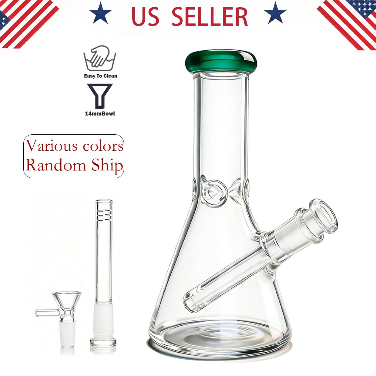 8in Glass Bong and Water Pipes Tobacco Smoking Beaker Bongs Hookah W/14mm bowl