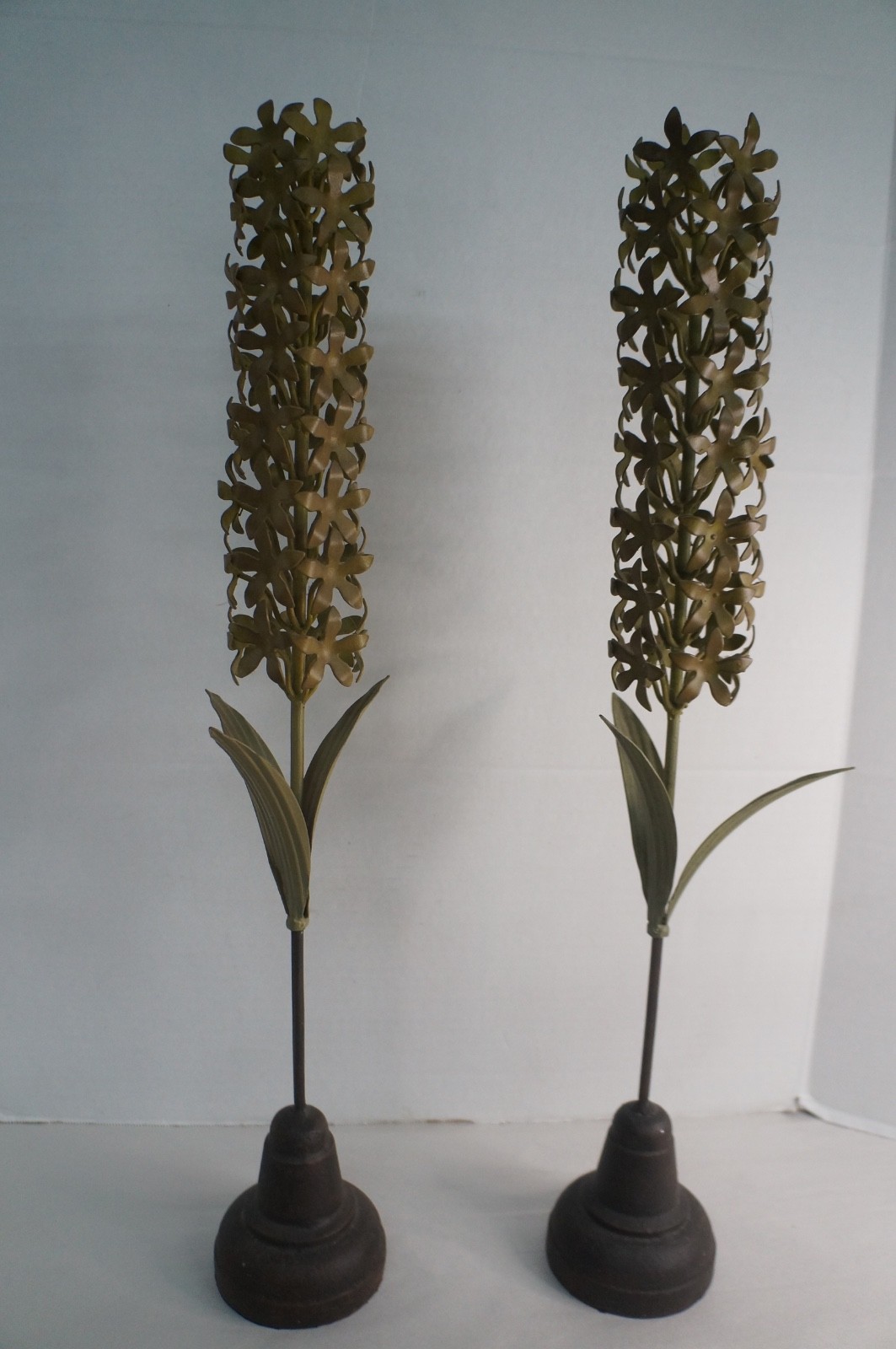 Pair of Vintage Metal Flower Sculptures Hyacinth Global View Pair of Vintage Metal Flower Sculptures Hyacinth Global View