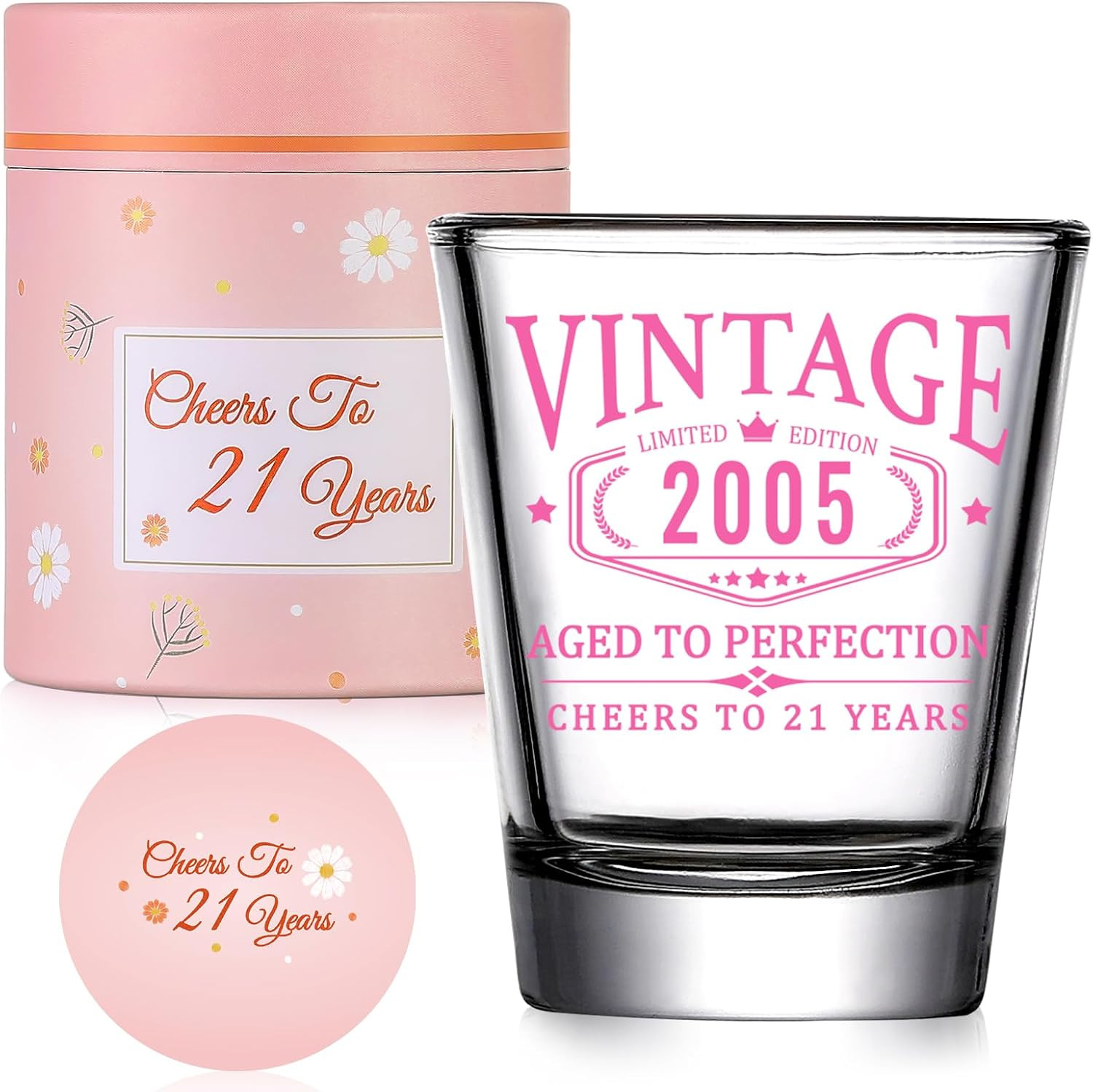 21St Birthday Gifts for Her - Shot Glass - Vintage 2005 Cheers to 21 Years