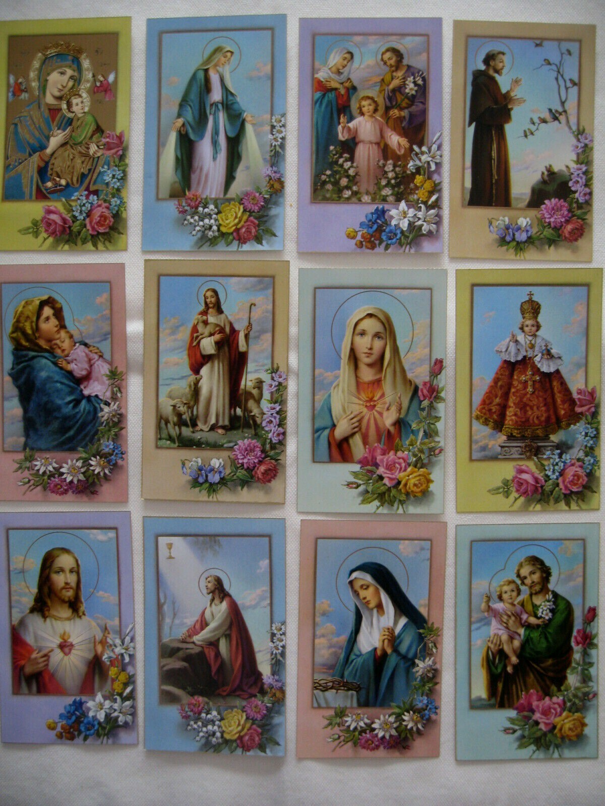 Gorgeous Lot 12 Vintage Catholic Religious HOLY CARDS Saints Roses Gold Edge#S17