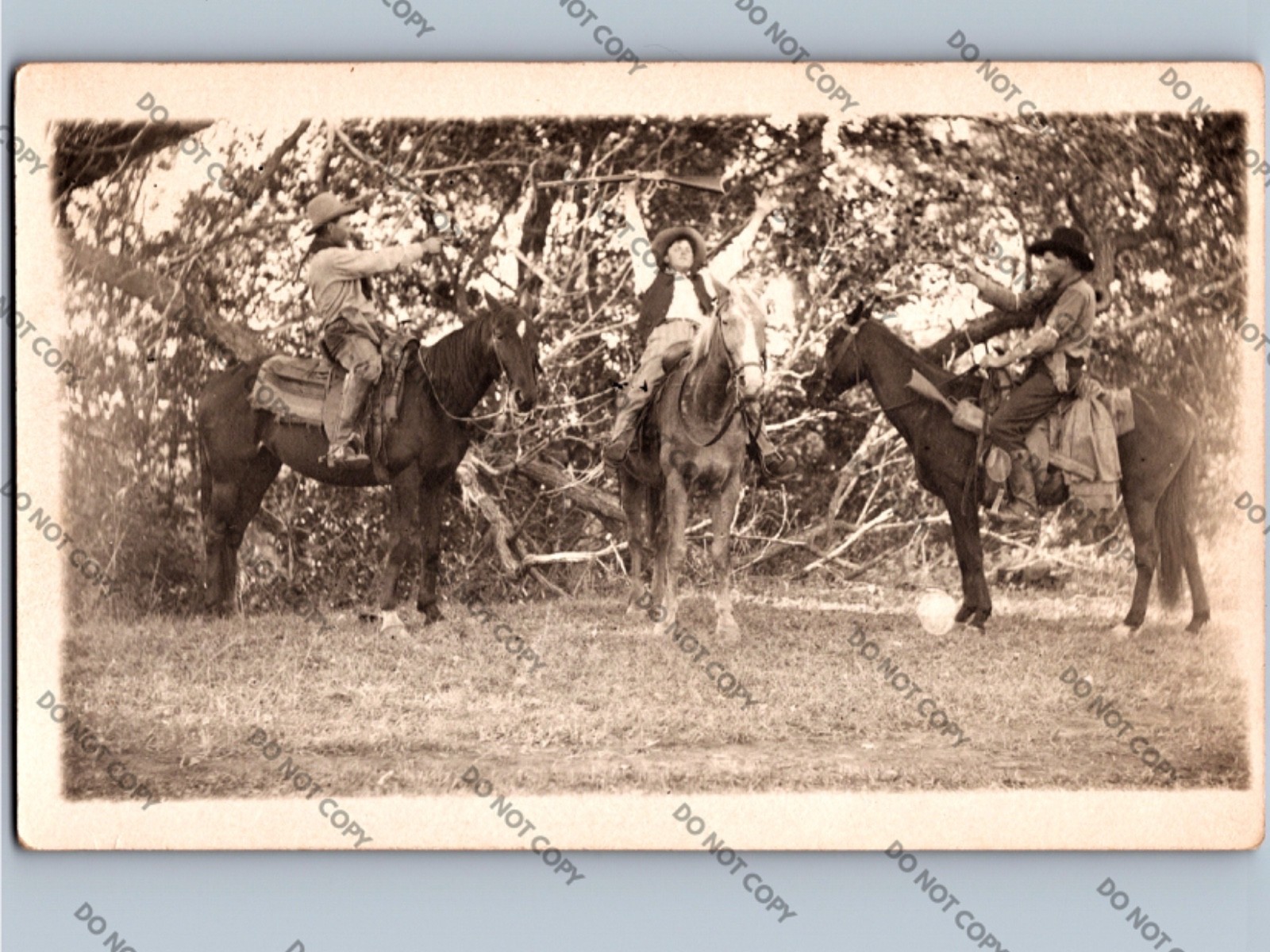 WOW c1910 Cowboys On Horses Pointing Guns Oddity Unusual Unique RPPC Real Photo