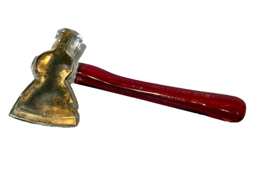 MARION INDIANA Antique Ruby Red CUT Flash Souvenir Glass TRINKET AXE