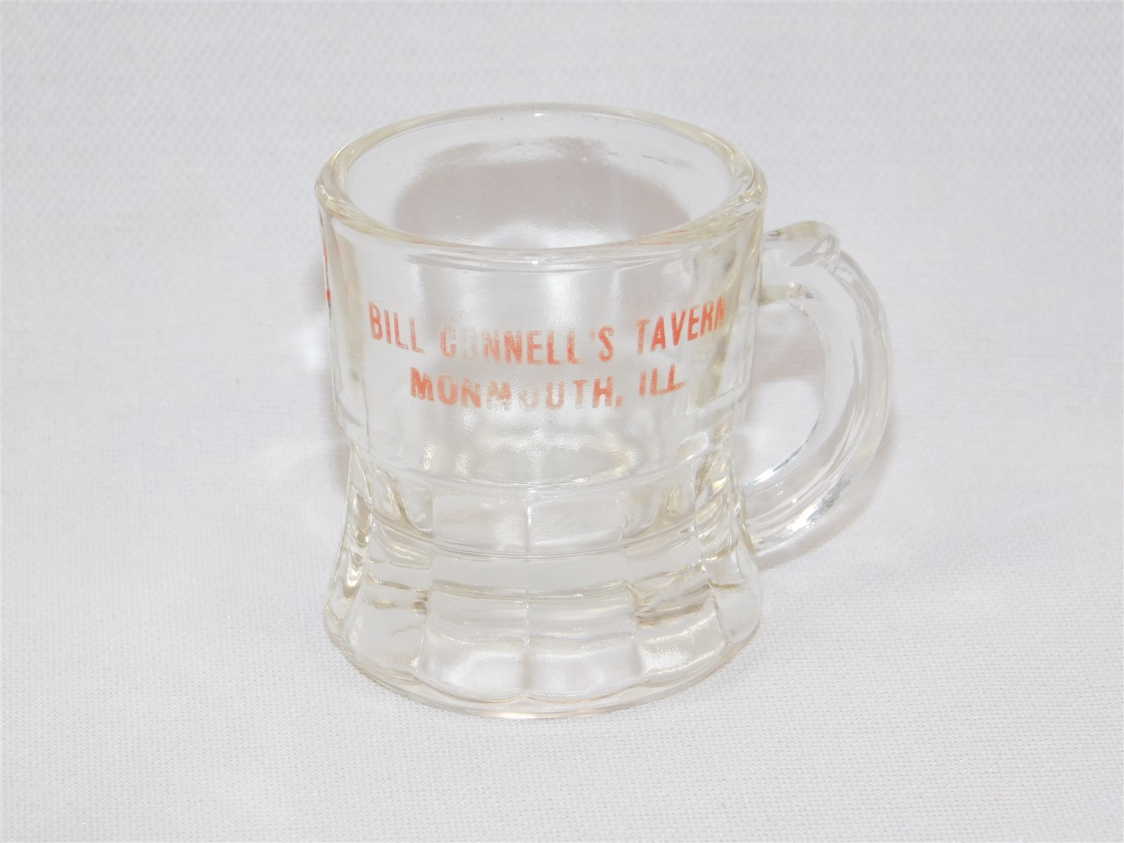 Vtg Advertising Bill Connell's Tavern Monmouth ILL Mini Beer Mug Shot Glass