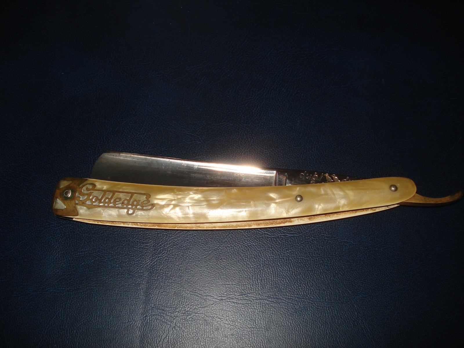 Vintage Double Dubl Duck Golden Edge Pearlduck  Goldedge Straight Razor