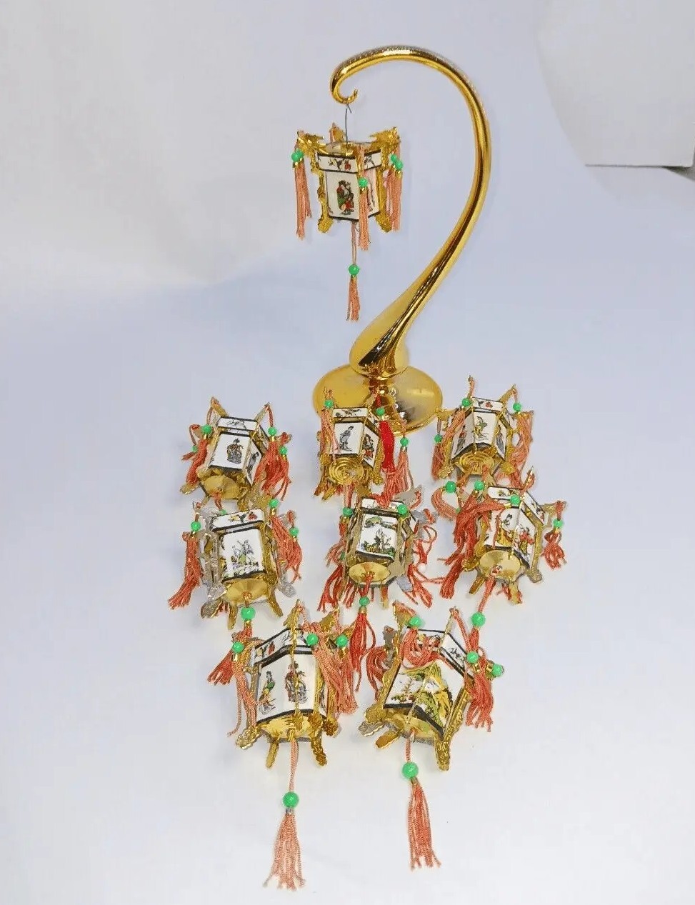 Vintage Miniature Chinese Palace Lanterns Brass & Celluloid Panel Ornaments Lot Vintage Miniature Chinese Palace Lanterns Brass & Celluloid Panel Ornaments Lot