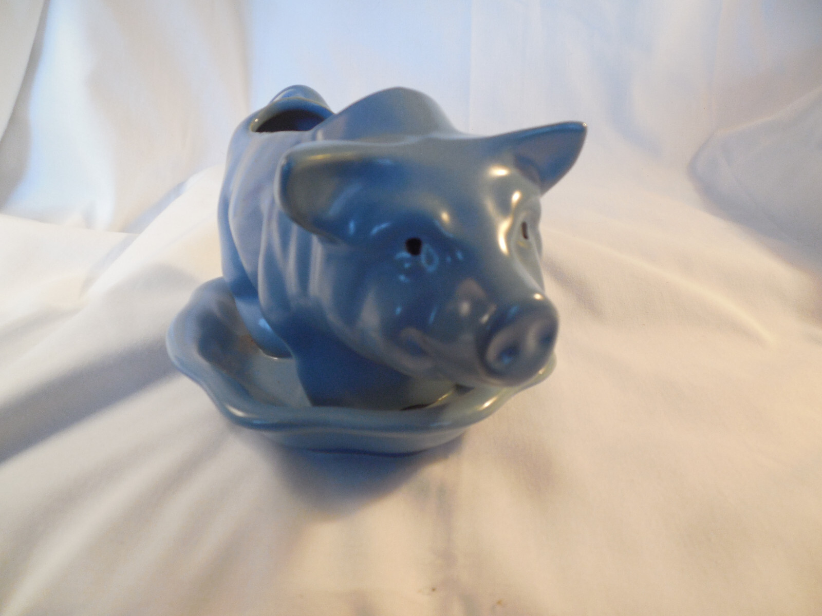 CDP blue ceramic pig planter w/tray CDP blue ceramic pig planter w/tray