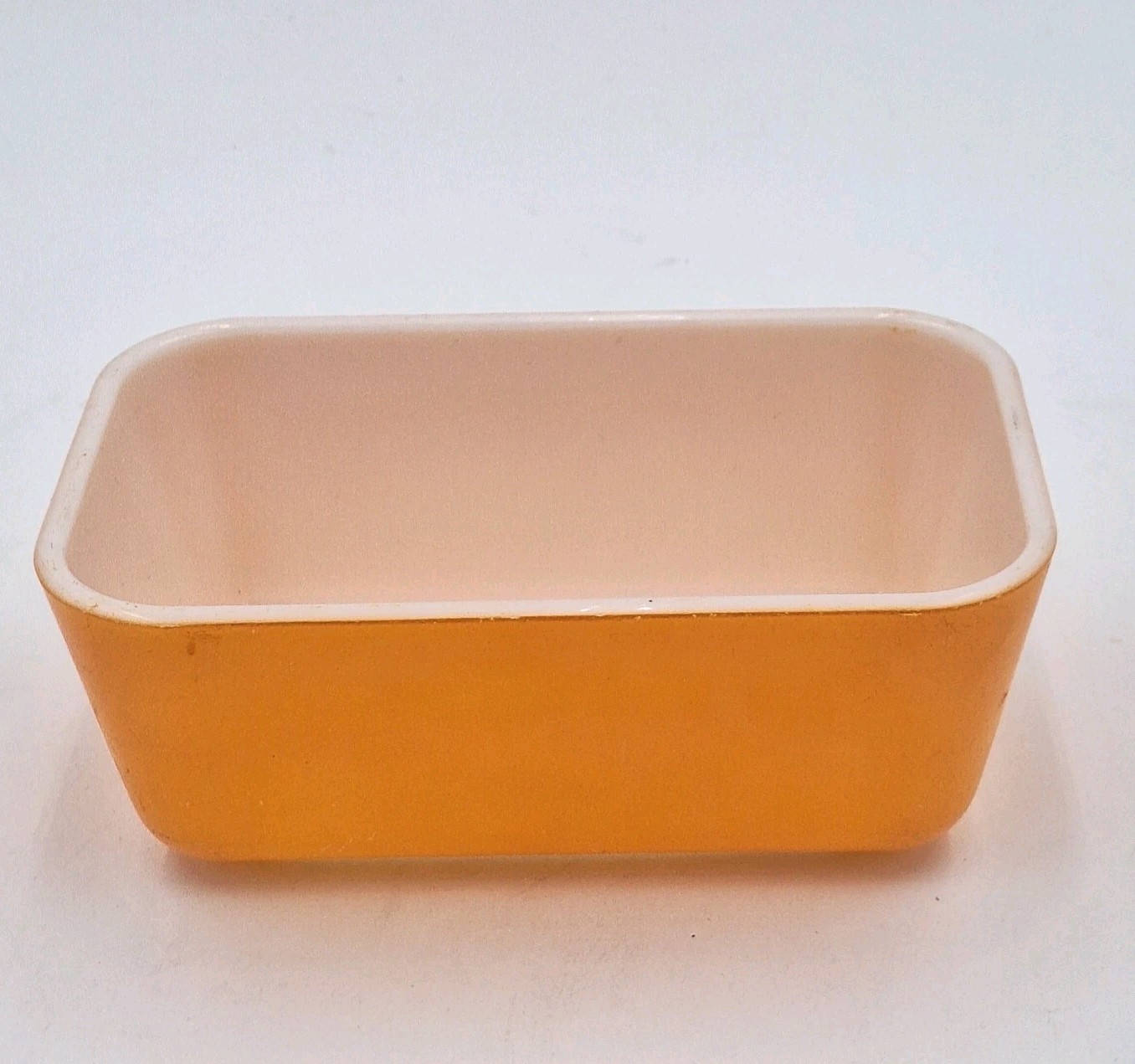 Vintage Pyrex 502 Orange White Refrigerator Dish Mid Century Glass Bakeware
