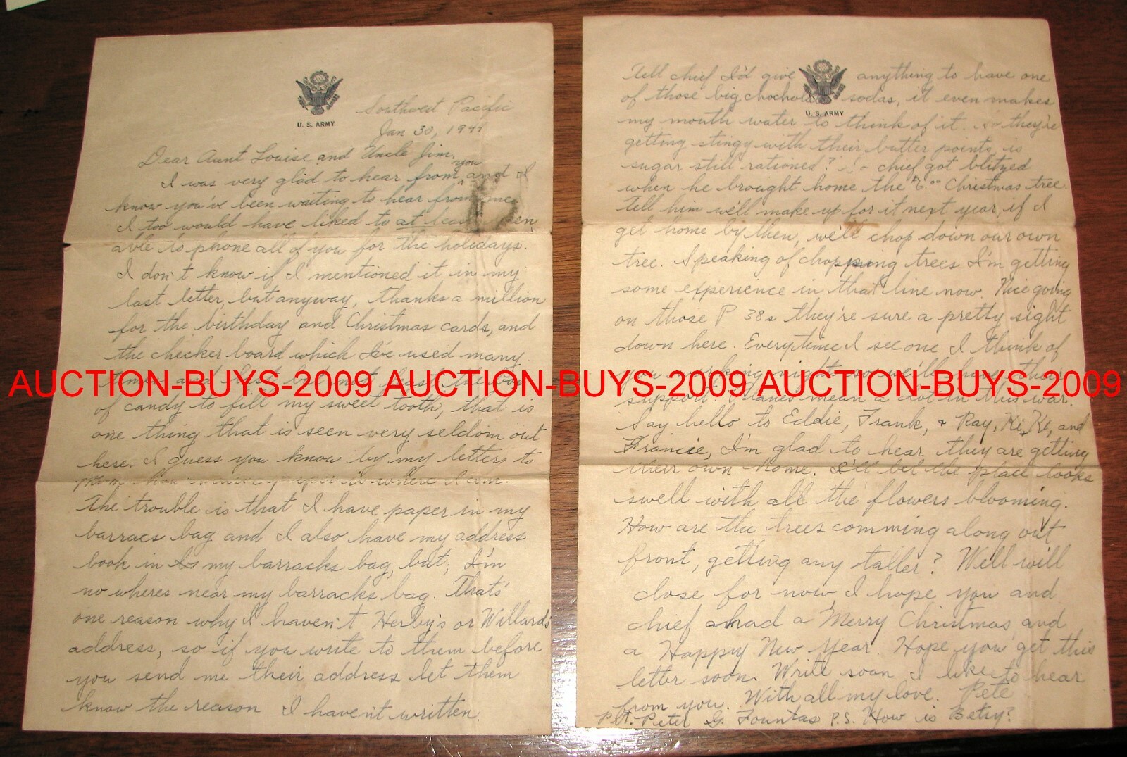 1944 Jan 30th South Pacific WWII US Army Letter to Family P-38\'s Correspondence