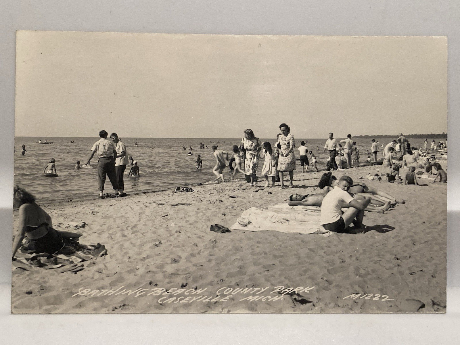 Vtg 1940\'s Caseville Michigan Bathing Beach County Park RPPC Real Photo Postcard