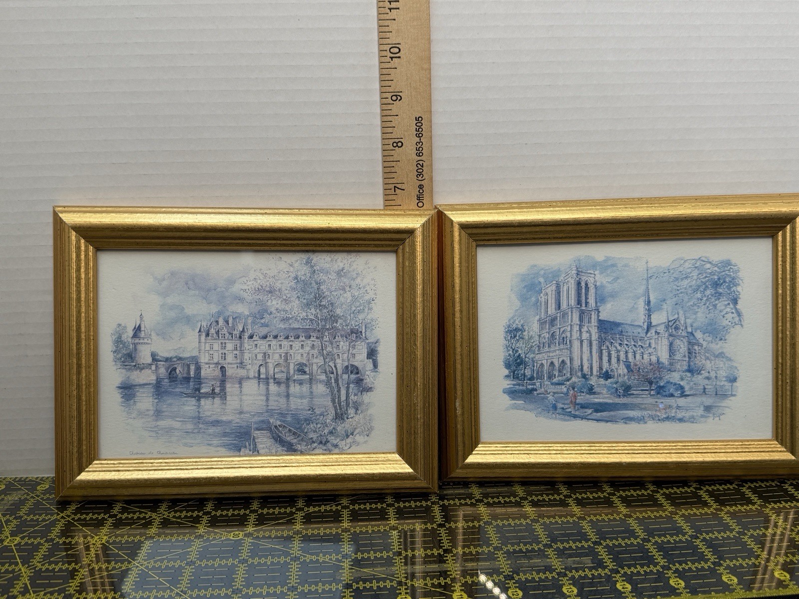 2-lithographs Notre Dame Cathedral signed b Bernadette & Jegai Chateau de Chenon