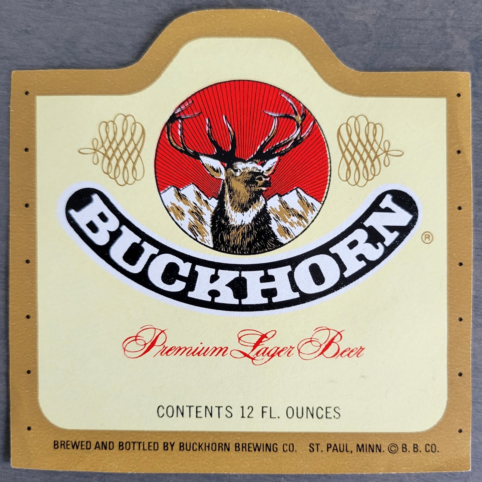 Vintage Original 1960\'s 70s Buckhorn Beer Bottle Label - 3.5\