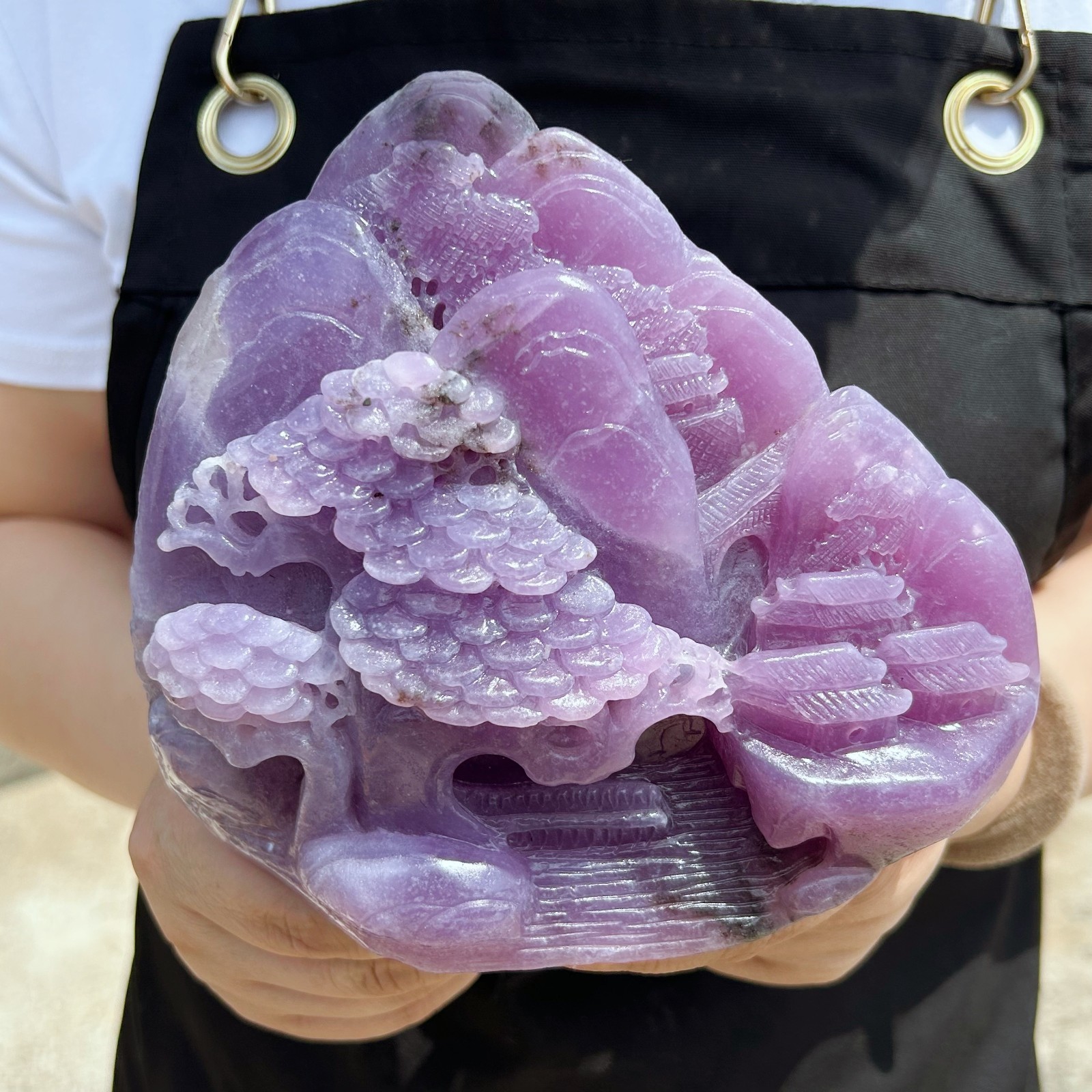 3.9LB Natural Purple Lepidolite Crystal Carved Quartz landscape painting Reiki