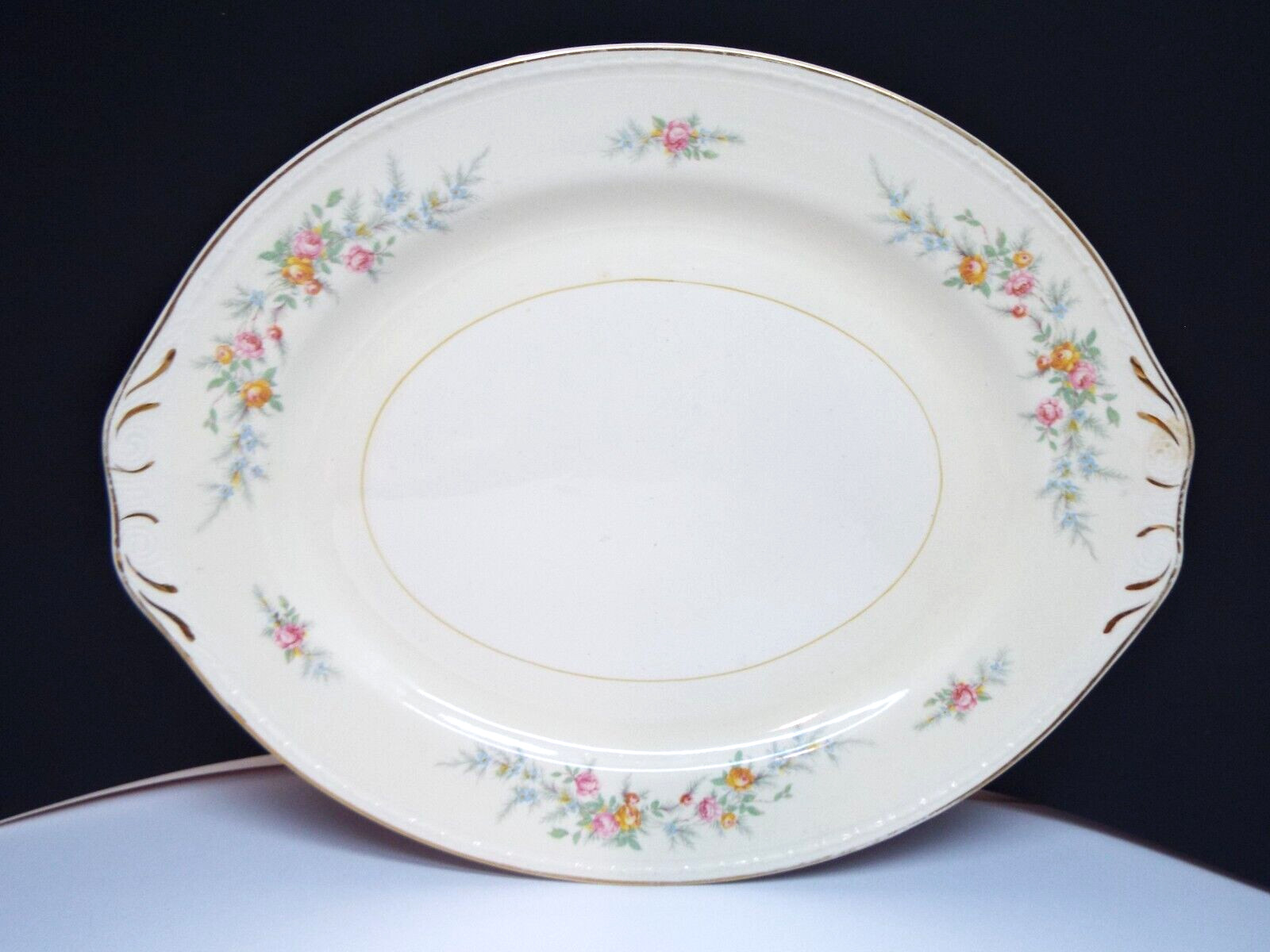 VINTAGE HOMER LAUGHLIN OVAL SERVING PLATTER...EGGSHELL...GEORGIAN FLORAL PATTERN