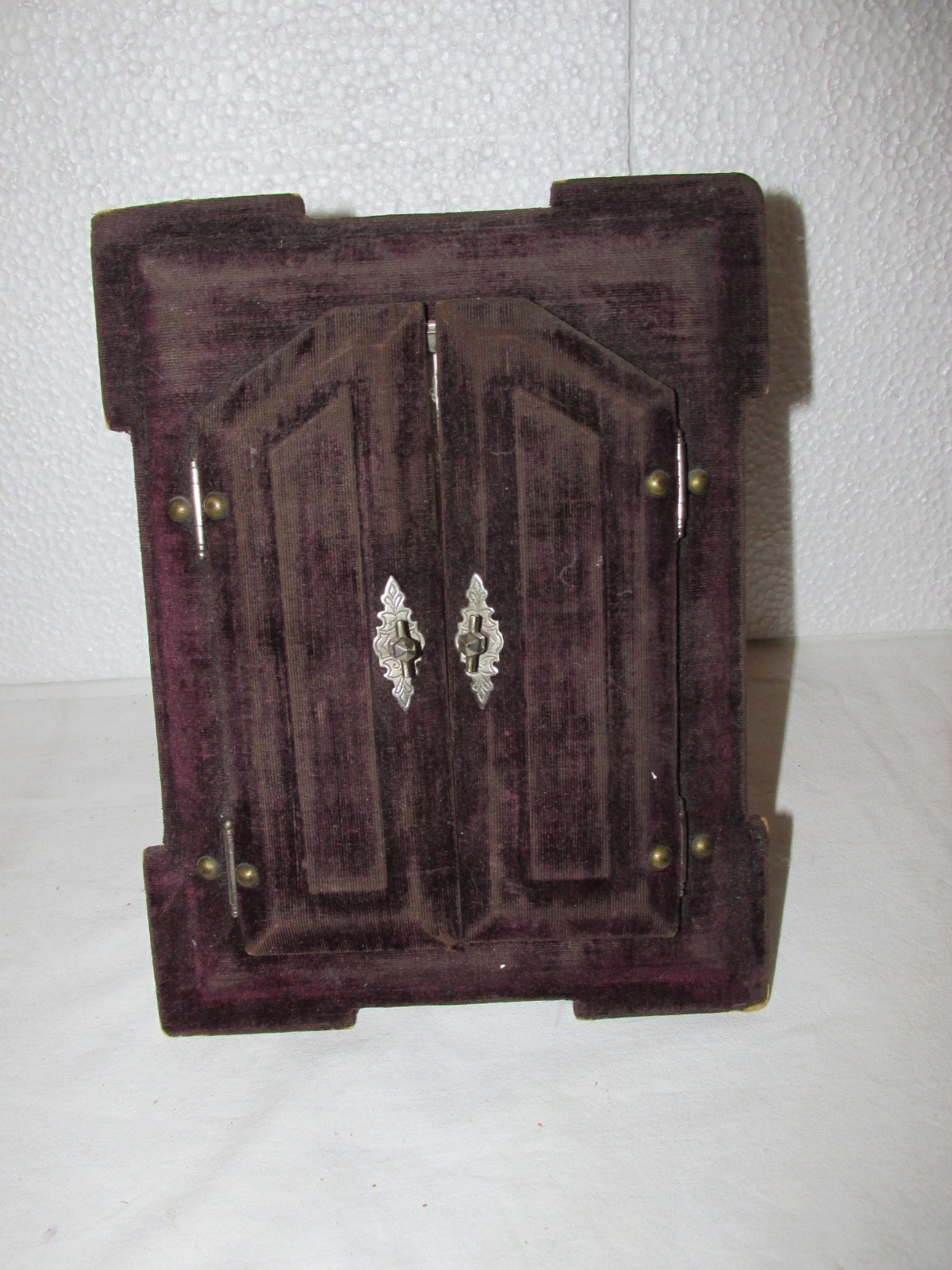 Antique Victorian Easel Back Velvet and Metal Picture Photo frame working doors Antique Victorian Easel Back Velvet and Metal Picture Photo frame working doors