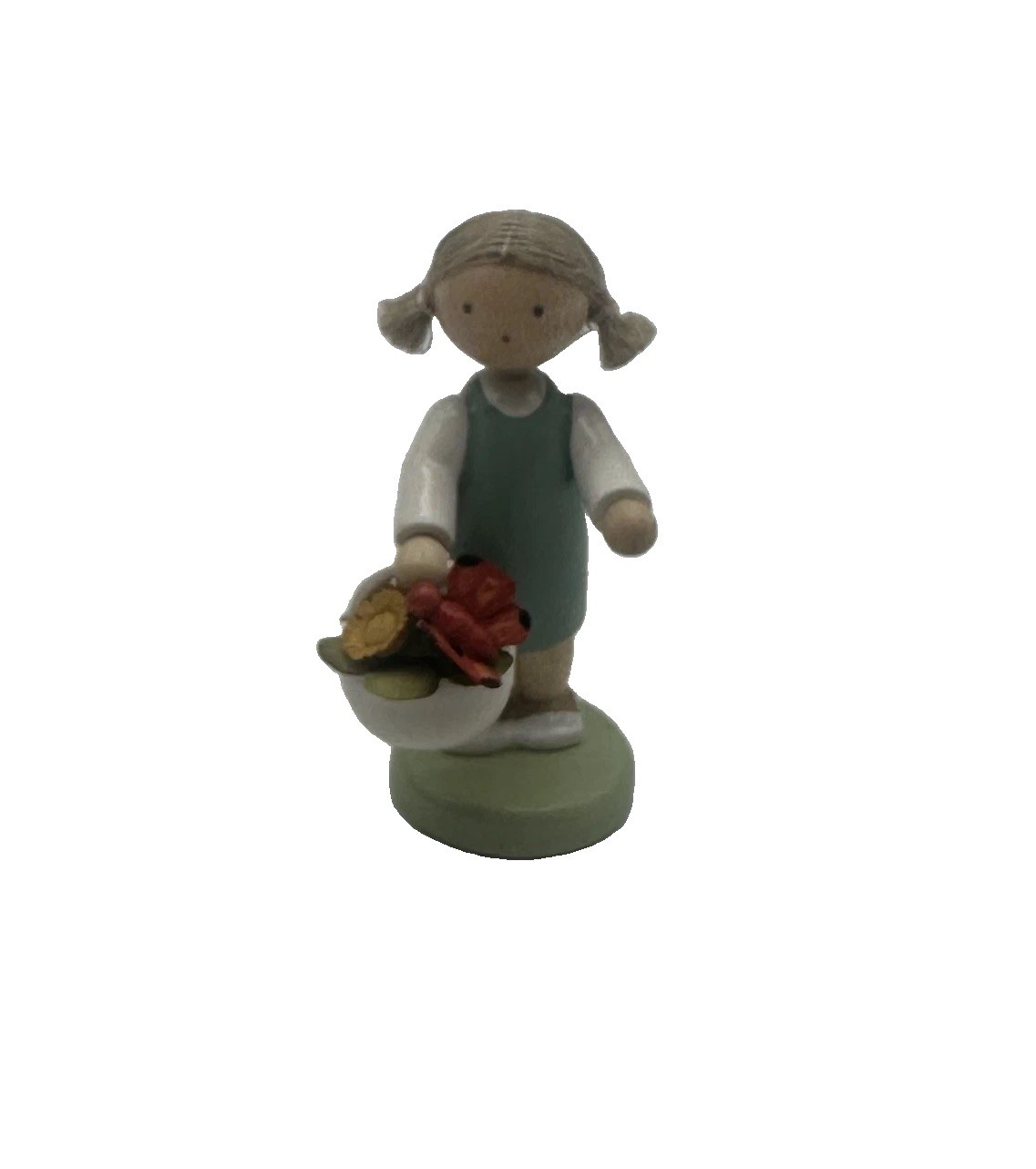 Werkstaetten Flade Miniature 5114 Girl With Flower Basket And Butterfly Figurine