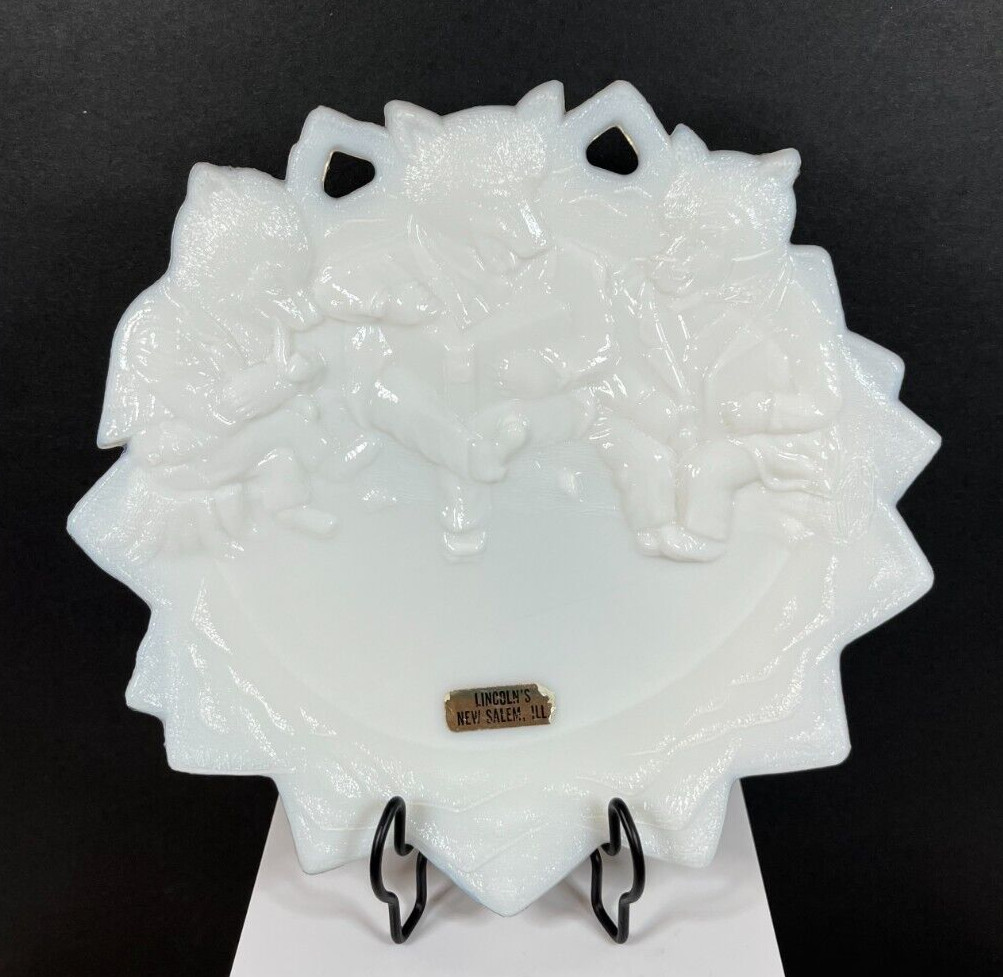Westmoreland Milk Glass Three Bears Plate Souvenir Lincoln's New Salem Illinois