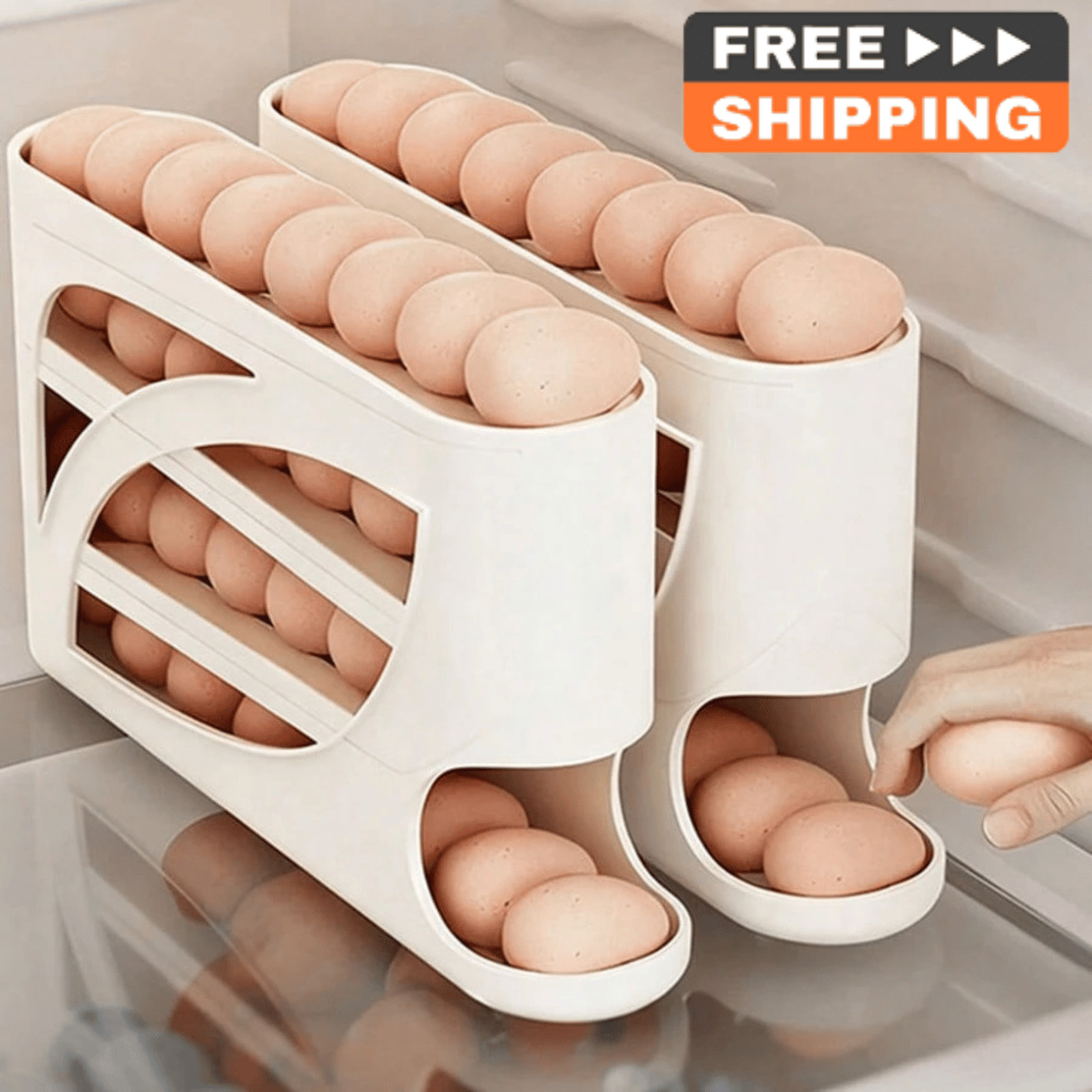 4-Tier Egg Dispenser Refrigerator Auto Rolling Egg Holder Organizer Storage Rack