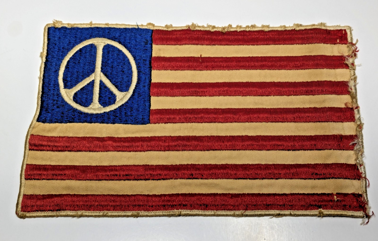 Vintage American Flag Sewn Cotton Peace Sign Mini 10x6'' Anti War Hippie Protest