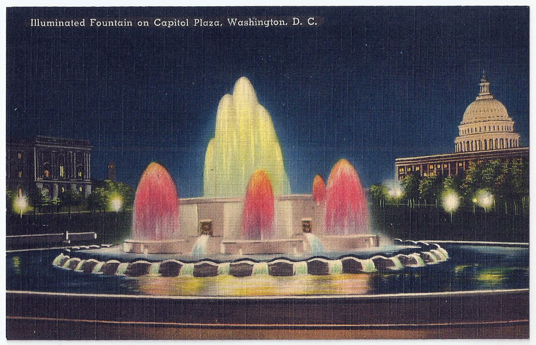 Washington DC Illuminated Fountain on Capital Plaza Vintage Postcard Washington DC Illuminated Fountain on Capital Plaza Vintage Postcard