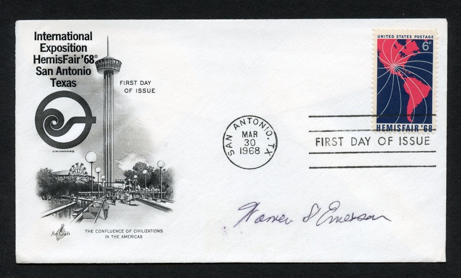 Warren S. Emerson d2001 signed autograph auto First Day Cover WWII ACE USAAF