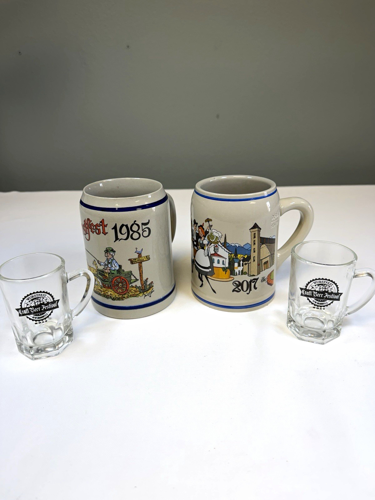 Wurstfest New Braunfels Texas Stein Mug Lot 1985 W Germany 2017 Thewalt Glasses Wurstfest New Braunfels Texas Stein Mug Lot 1985 W Germany 2017 Thewalt Glasses