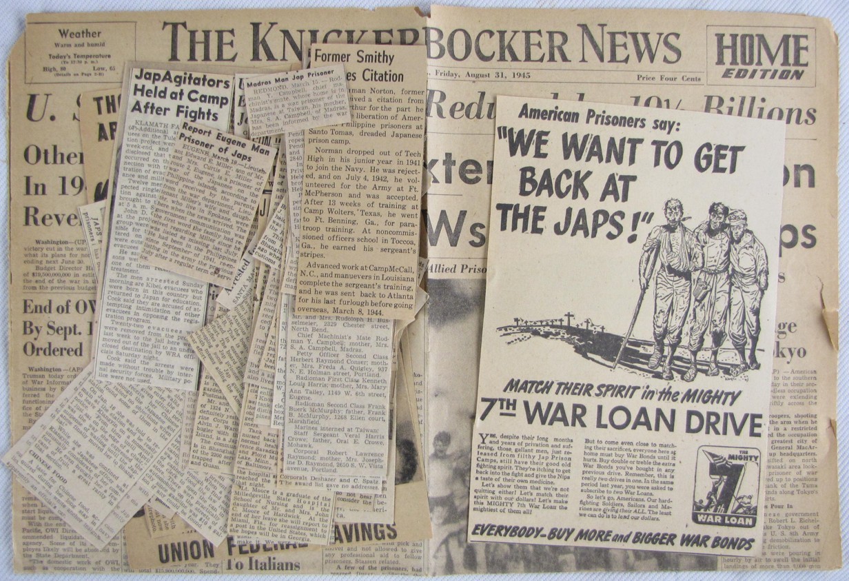 Vintage 1942-45 US Japan POW Prisoner of War Newspaper Clippings Lot