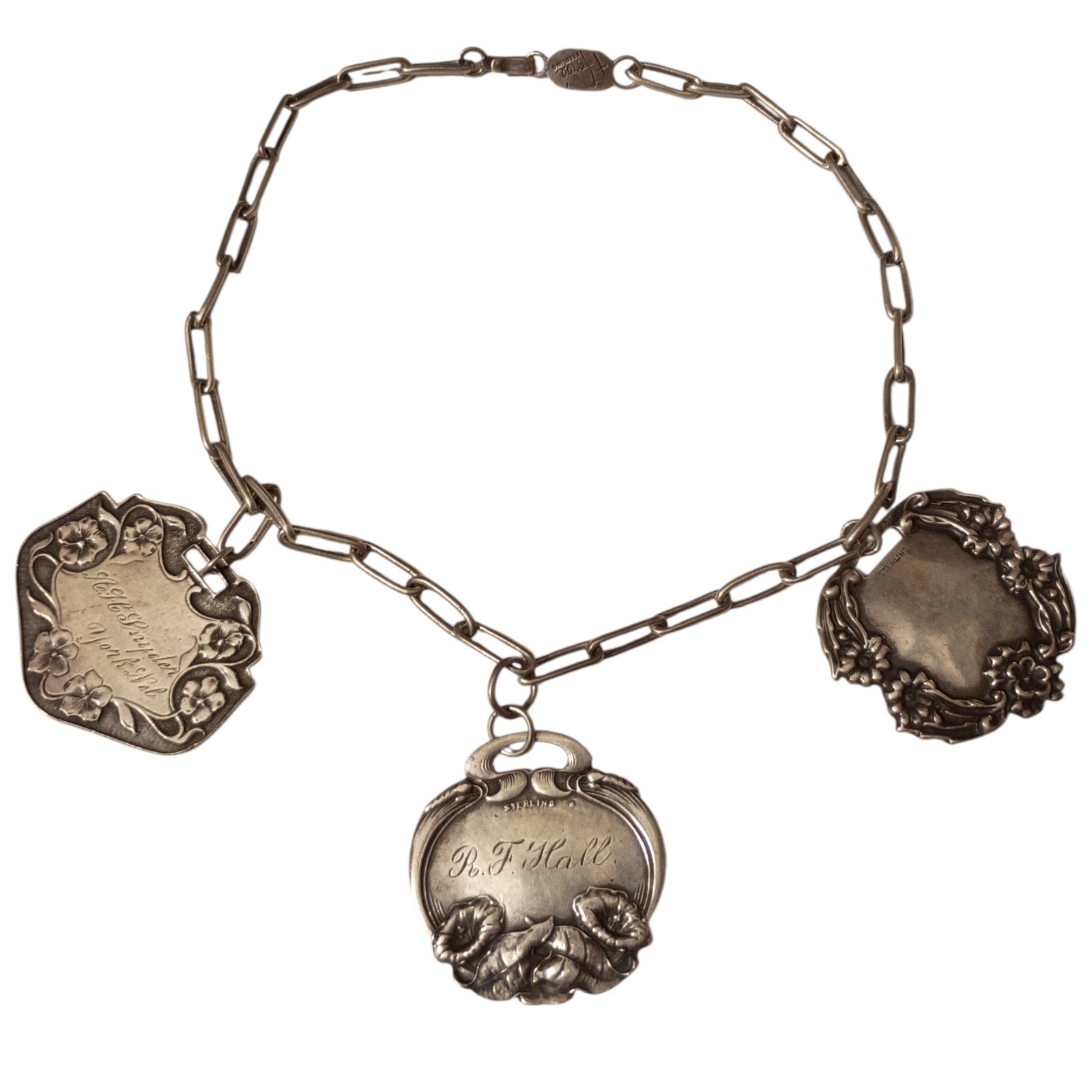 T.Foree Hunsicker Vintage Hand-Engraved Sterling Silver Luggage Tag Necklace