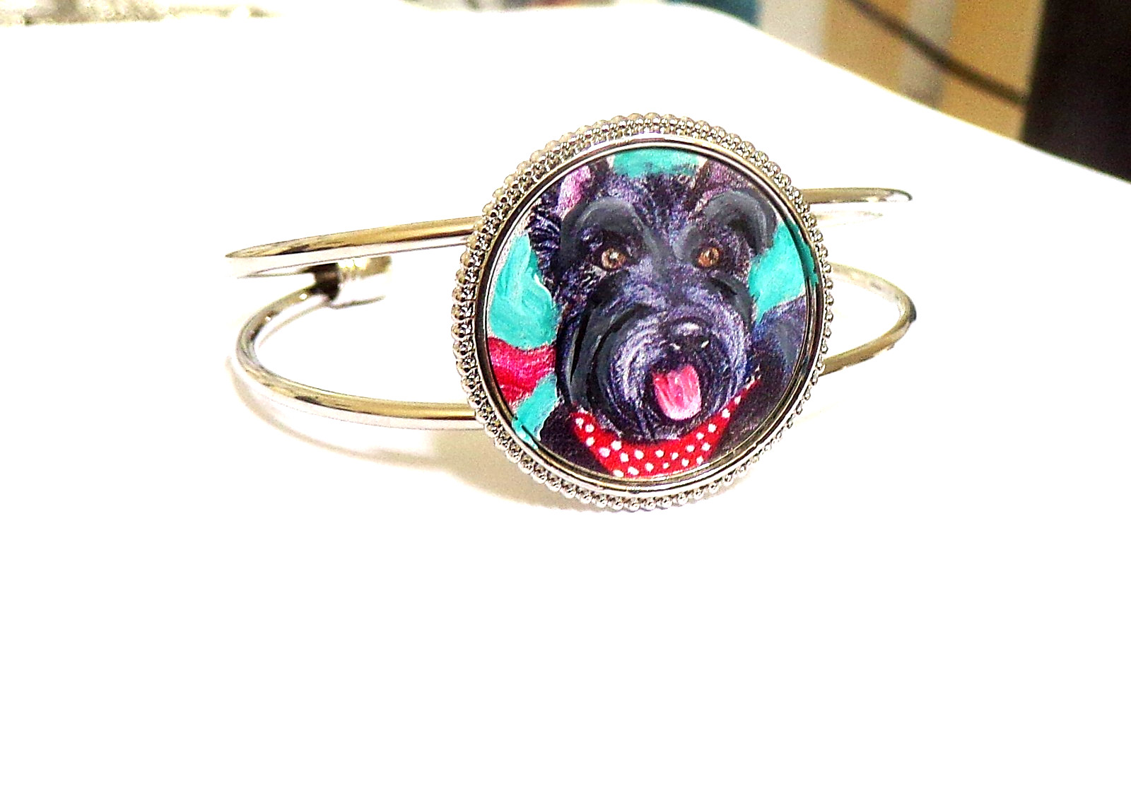 Hand painted Scottish Terrier on silver tone Bracelet Hand painted Scottish Terrier on silver tone Bracelet