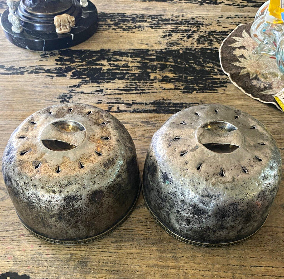 Lot of 2 Silver plate pierced food dome.