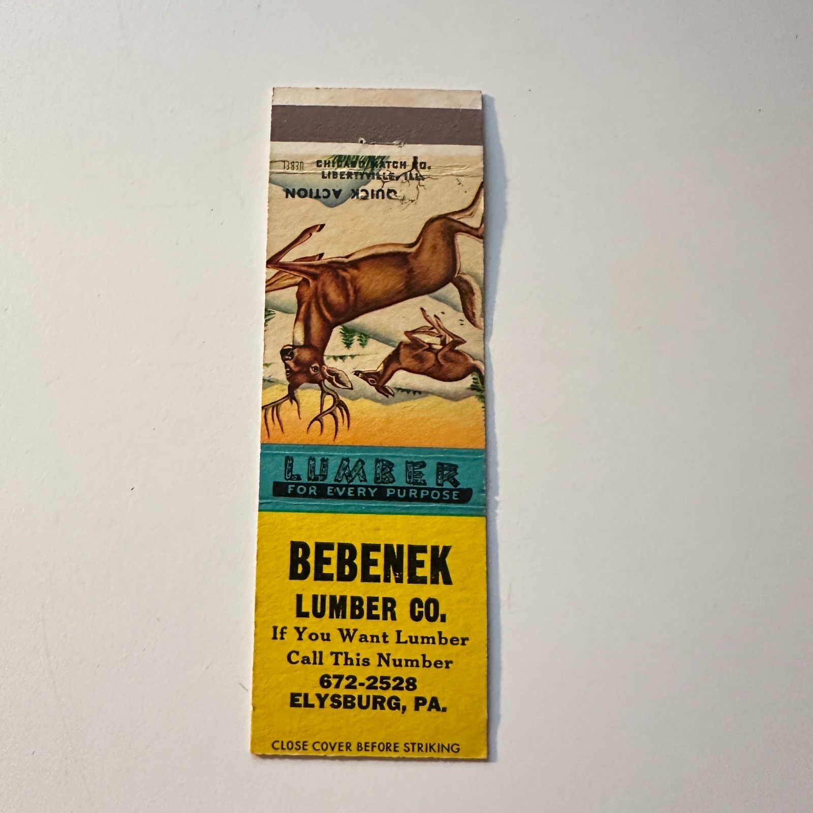 Bebenek Lumber Co Every Purpose Elysburg PA Vintage Matchbook Cover 5MB126-4-2