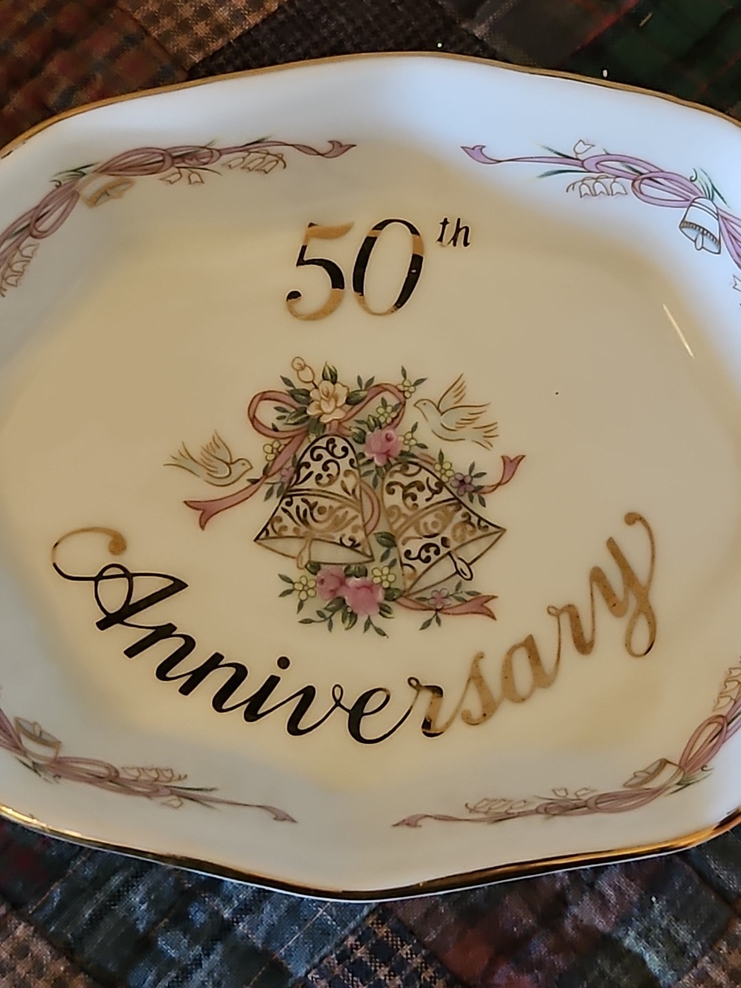 Vintage Lefton 50th Wedding Anniversary Dish, Beautiful Gift For 50 Years