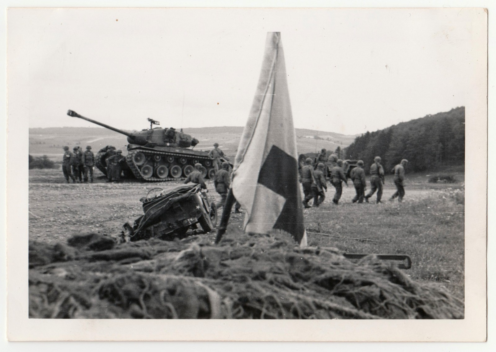 c1949-50 US Army Pershing Patton Tank Soldiers Flag Germany Original Photo