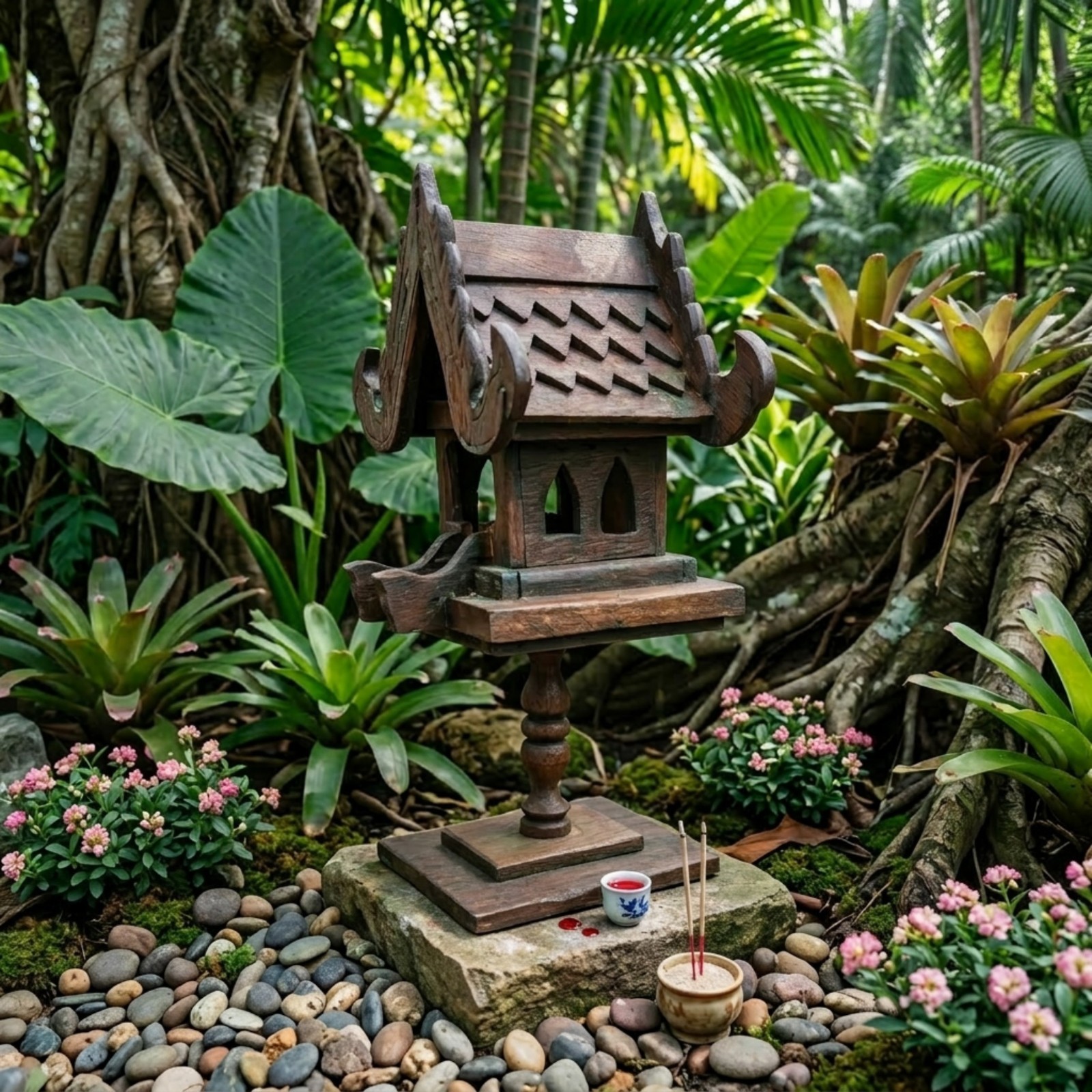 Mini Wooden Spirit House – Authentic Thai Guardian Shrine for Home Decor