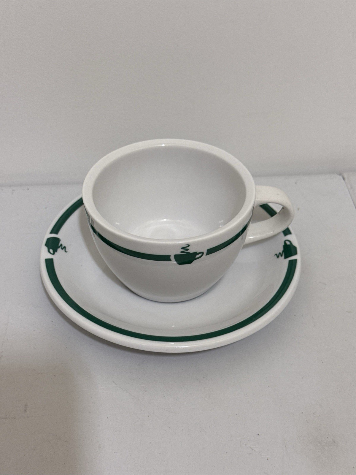 Charming Vintage Over & Back Cup & Saucer Set Cafe/Diner Style-Green Charming Vintage Over & Back Cup & Saucer Set Cafe/Diner Style-Green
