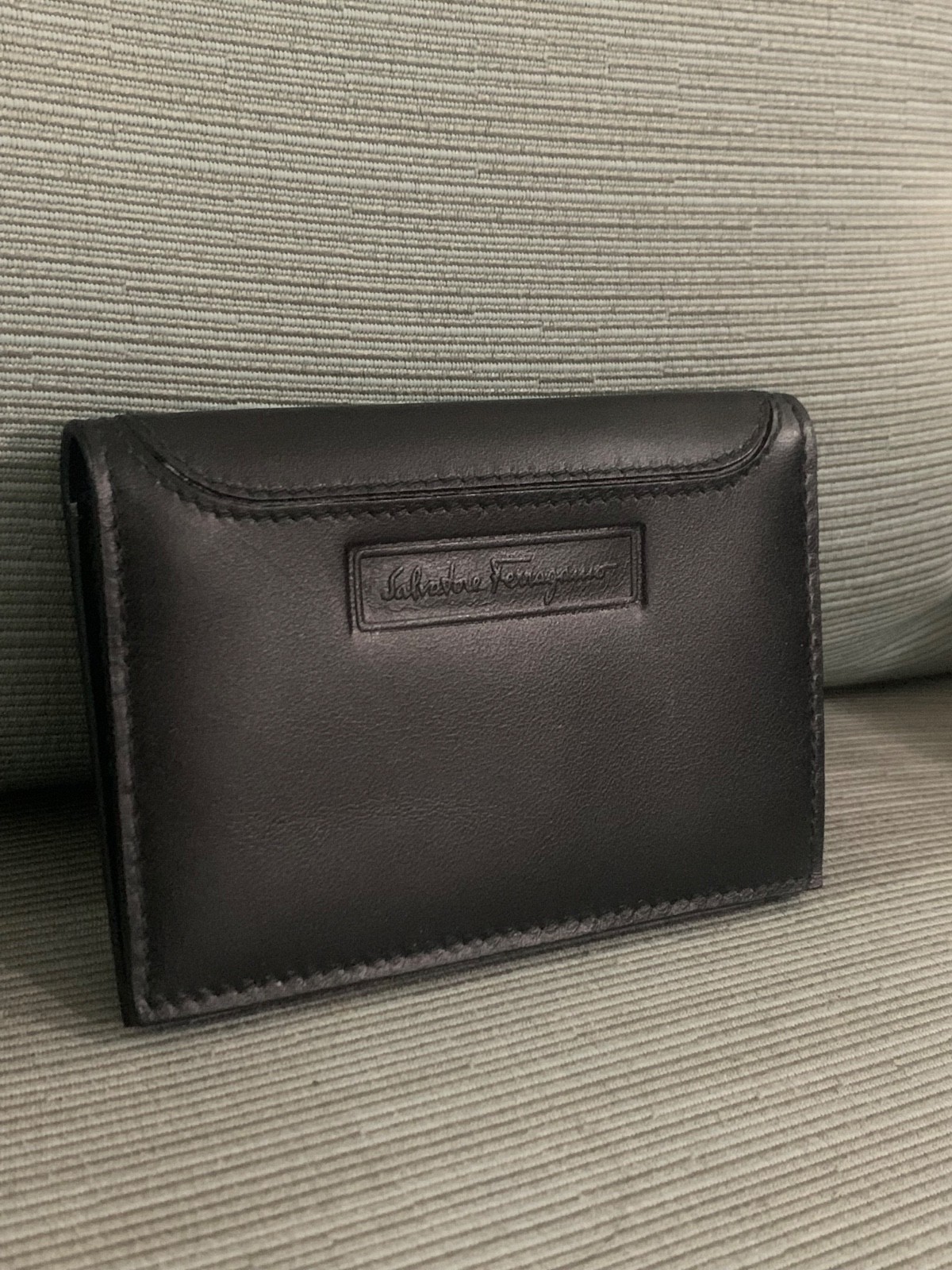 Authentic Salvatore Ferragamo Black Leather ID Holder - Cards Case