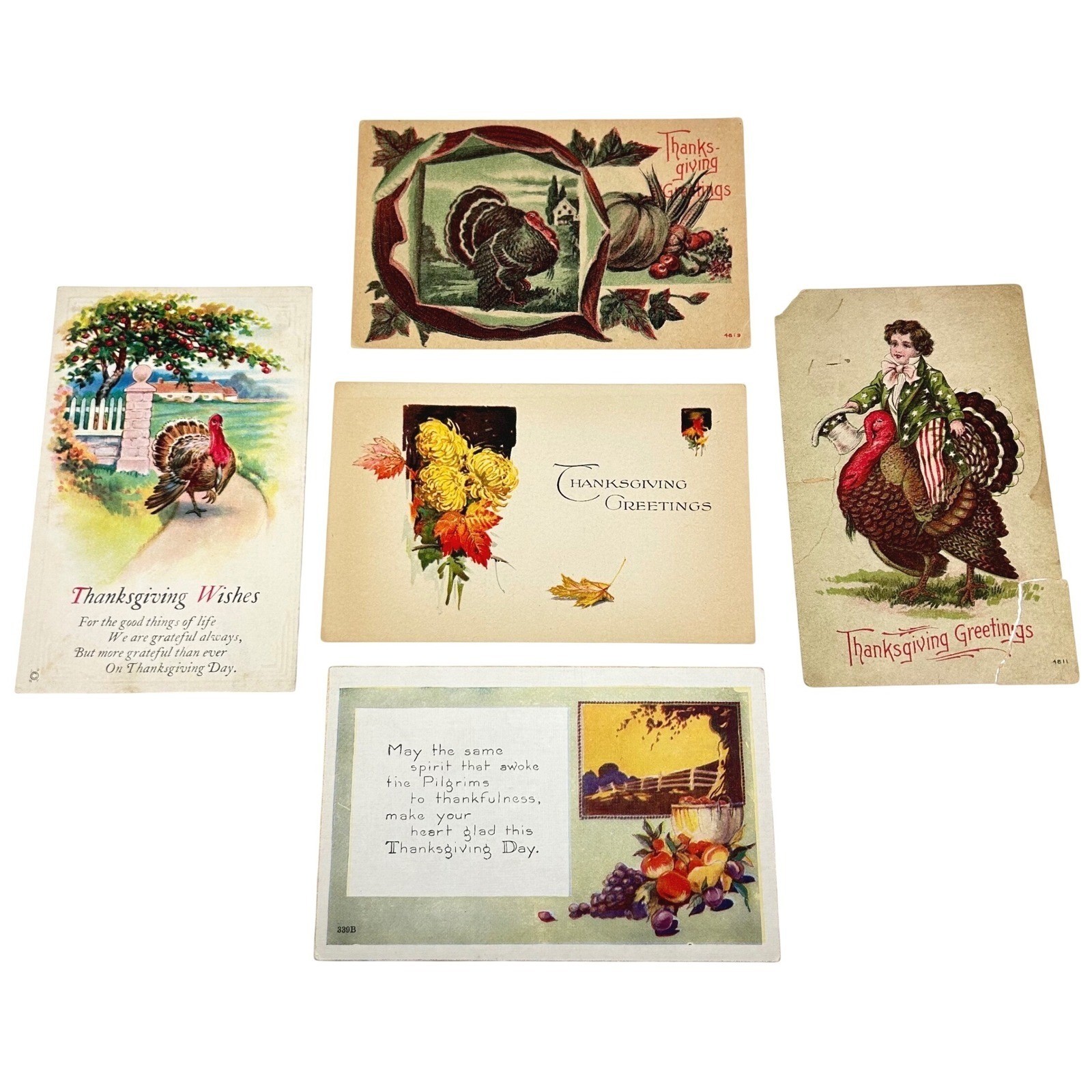 Vtg Thanksgiving Postcard Lot 5pc 1909-1924 Postmarks 2 Blank Uncle Sam READ