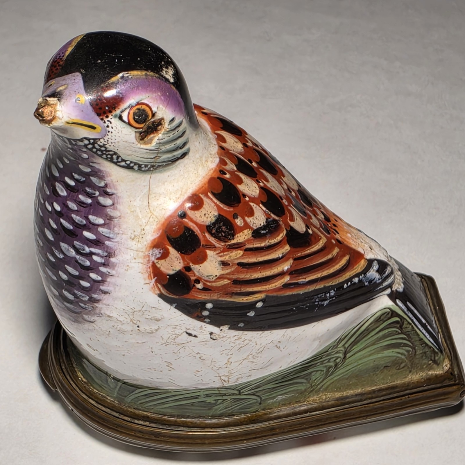 Antique 18thC Bilston South Staffordshire Enamel Bird Bonbonniere Trinket Box