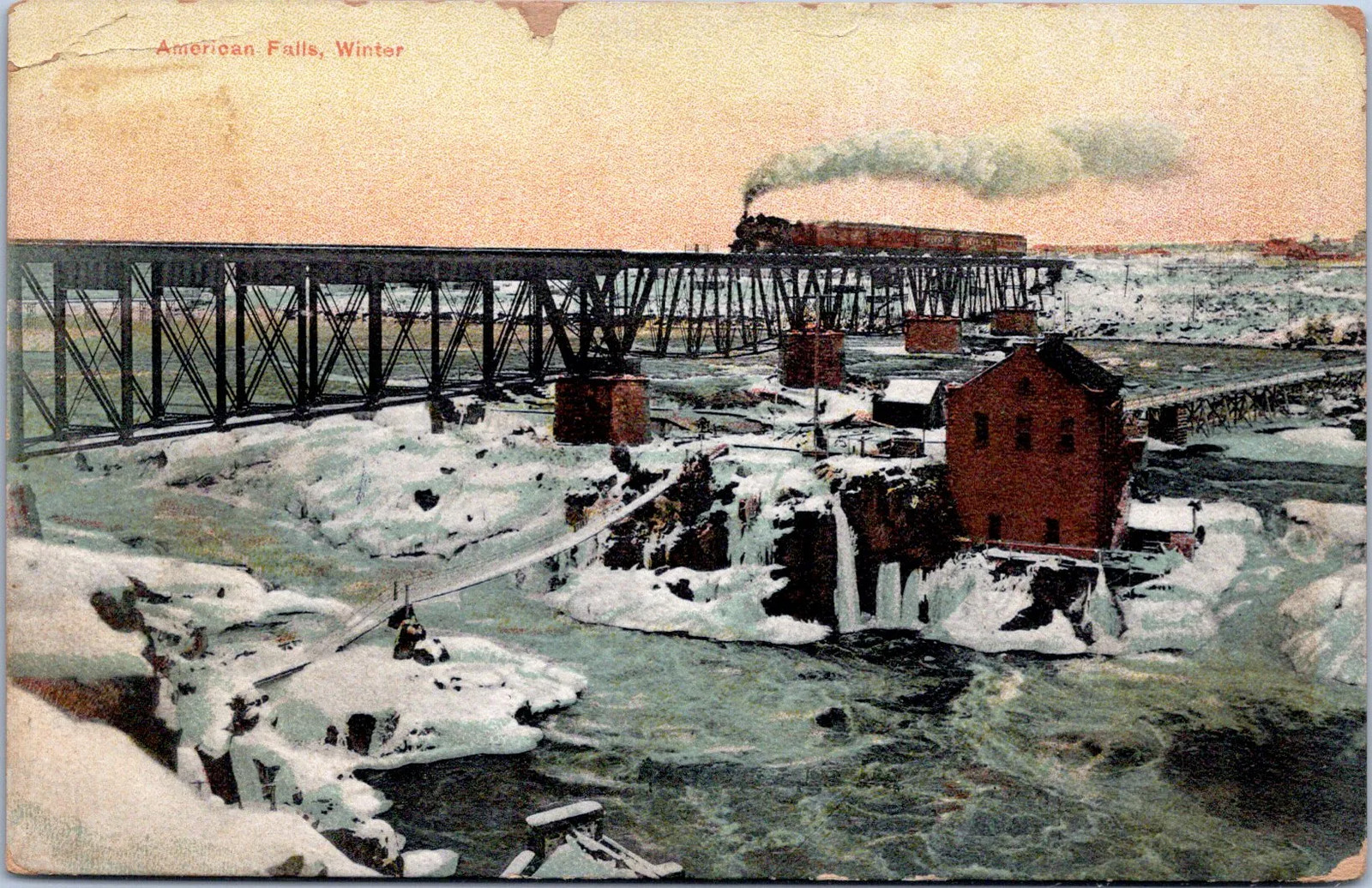 American Falls, Idaho - American Falls, Railroad Bridge, Winter Scene Postcard American Falls, Idaho - American Falls, Railroad Bridge, Winter Scene Postcard