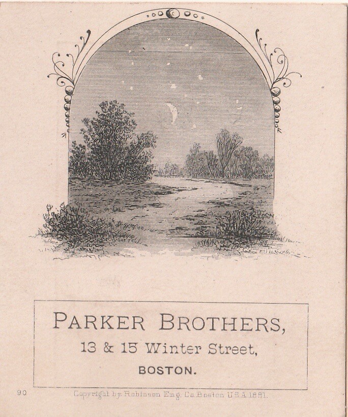 1882 Parker Brothers Winter Street Boston MA Victorian Trade Card Toys Jewelry