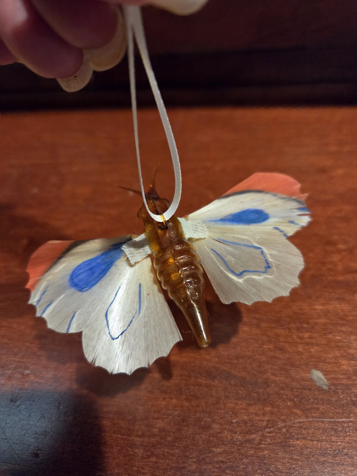 Antique German Spun Glass Butterfly Figural Perfume Bottle 1920\'s Empty 3.75\