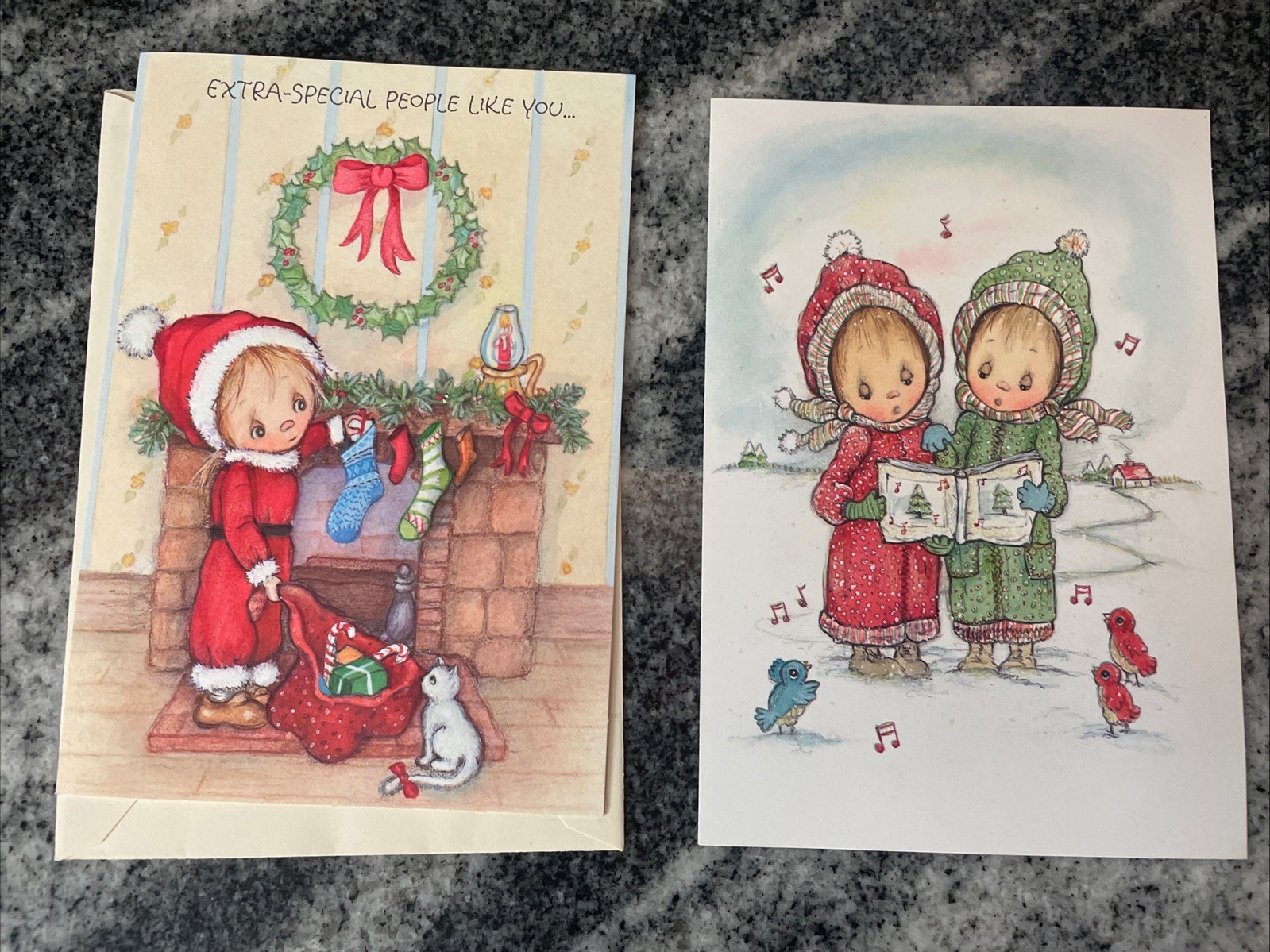 UNUSED 1984 vintage greeting card BETSEY CLARK CHRISTMAS Holiday Santa Stockings