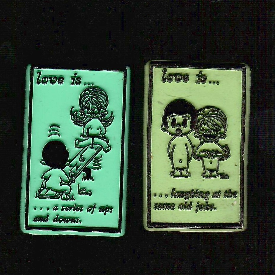 Love is... 2x Lot Vtg Set Novelty Magnet Rubber Flexible Kim Casali Fridge  '70s