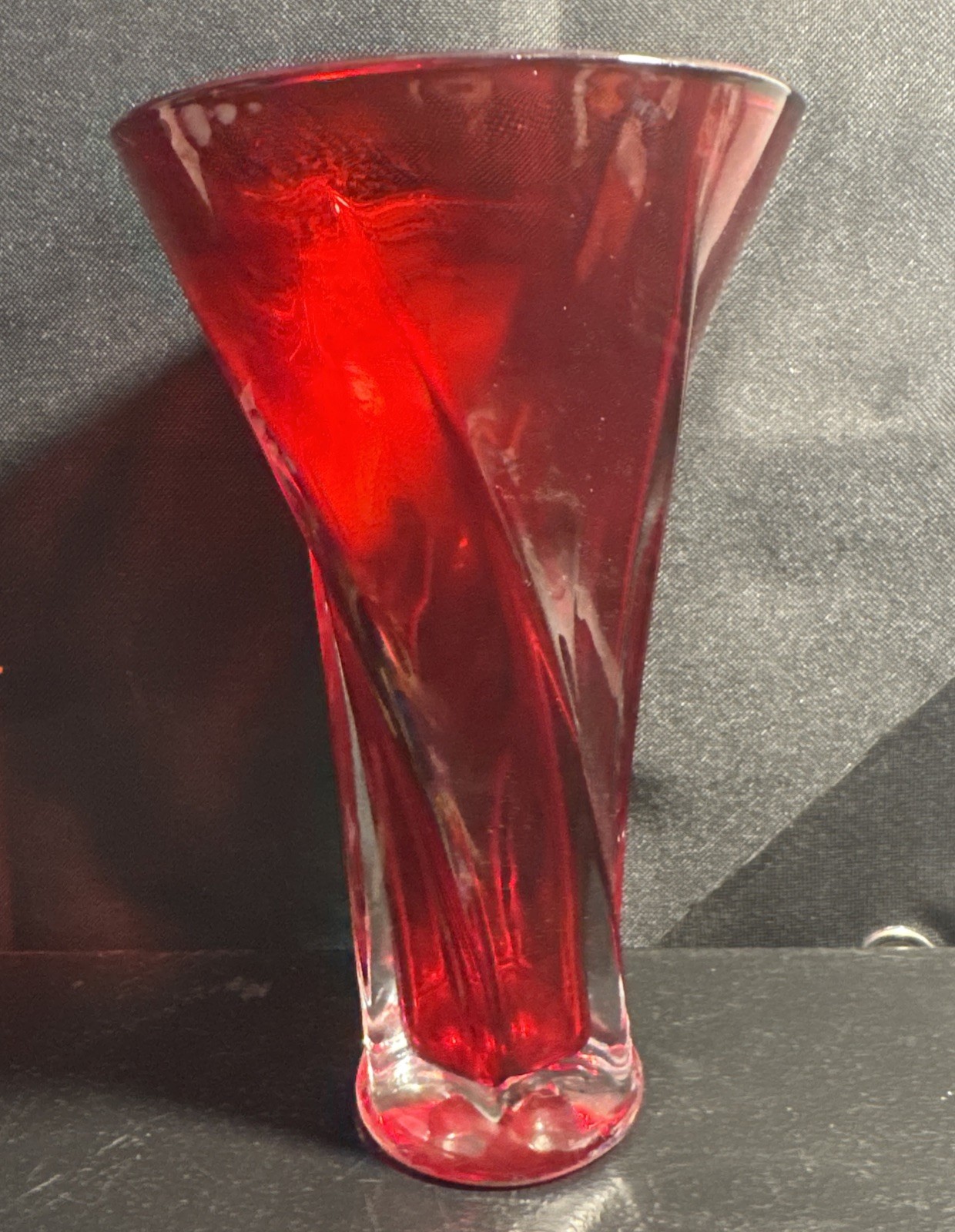 FTD, Ruby Red Glass Vase 9 In. Swirl Pattern