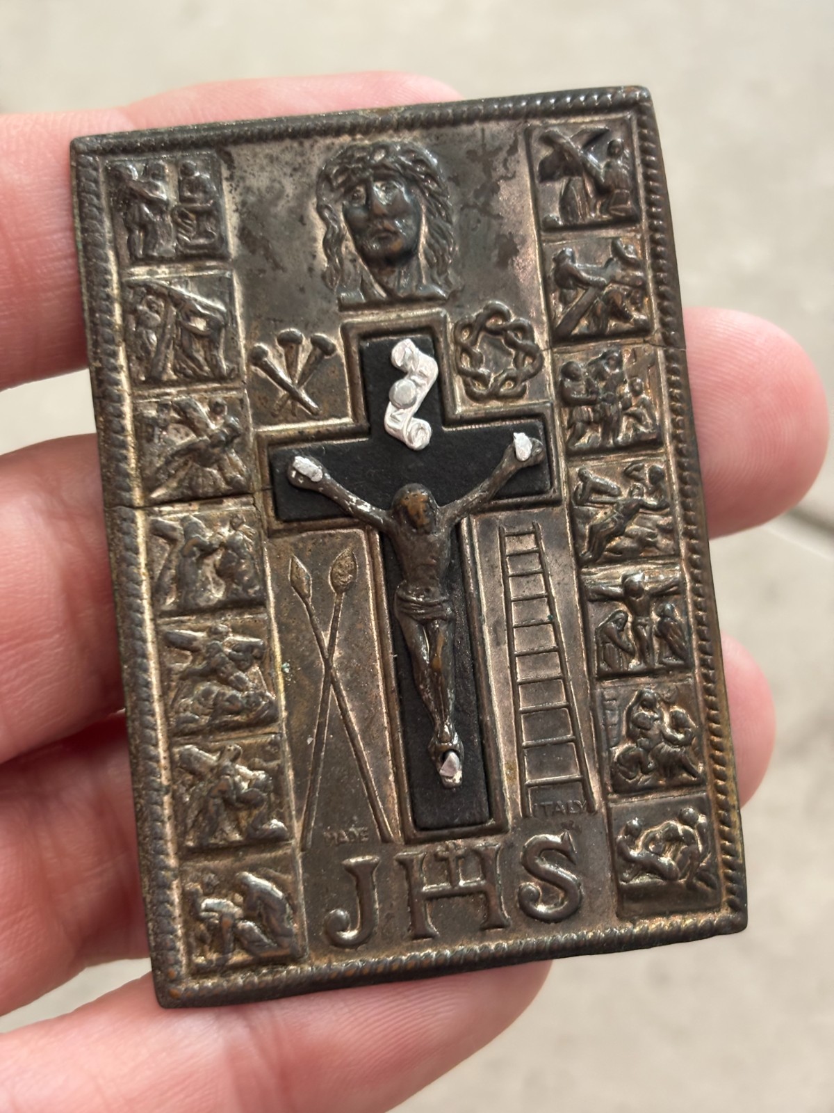 Vintage 50s Italy Pocket Shrine Via Crucis 14 Stations of the Cross Plaque Card
