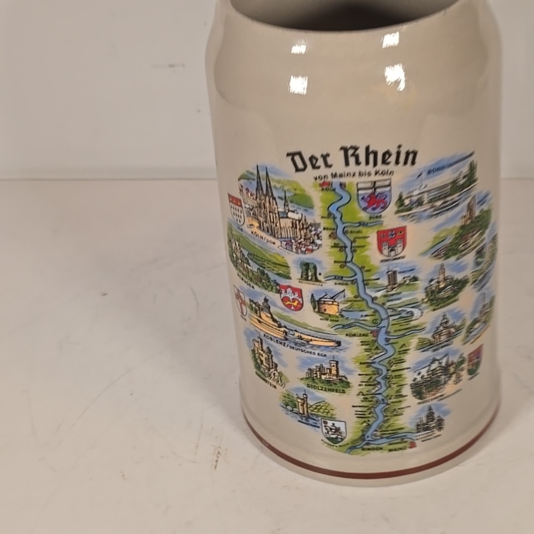 Vintage Ceramic German Der Rhein  Von Mainz Bis  Koln Beer Stein 