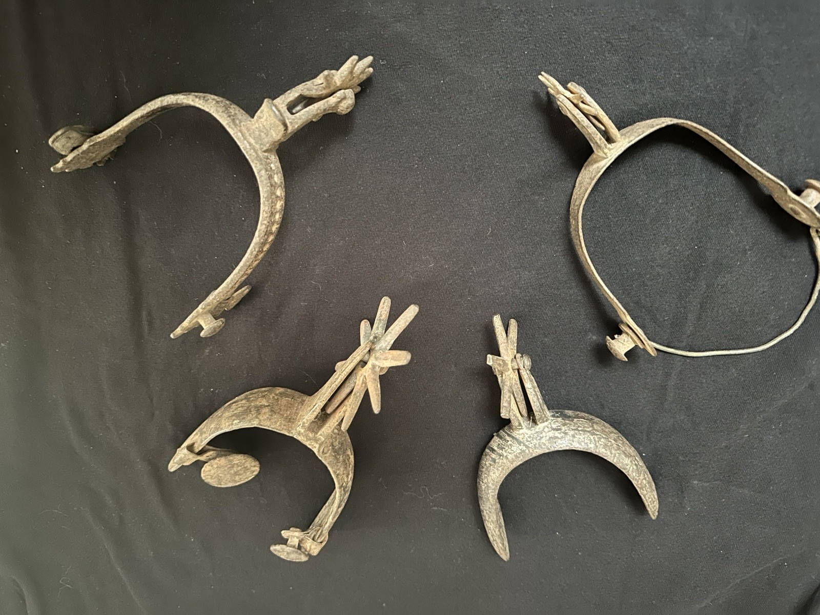 Vintage Cowboy Spurs Cast Iron Rowel Collection  Set of 4- Americana History 